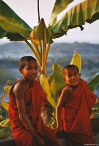 012 024 Two Young Monks under Banana Leaf-LRC